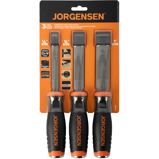 RASP &  CHISEL 3PC SET WITH METAL STRIKING END CAP JORGENSEN